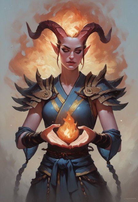score_9, score_8_up, score_7_up, 
samurai tiefling, (flaming horns, horns made of fire), fireball in the hand