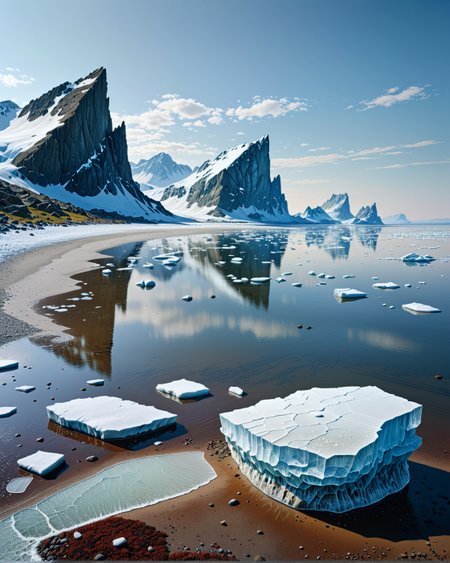 Creator Landscape, 
(style ofCaspar David Friedrich (symbolic coasts)), 
 Glacial moraine beach with icebergs, salt efflorescence patterns, 
<lora:extremely_detailed:0.8> extremely detailed,
<lora:add-detail-xl:0.3>,
<lora:dreamshaperXL10_lora:0.3>
detailxl,
advntr,