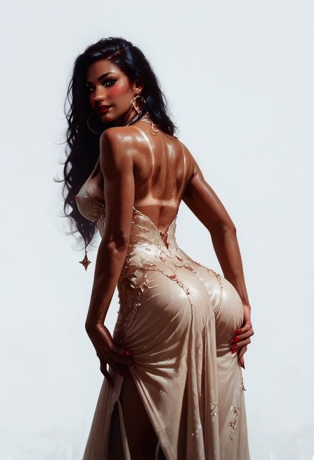 score_9, score_8_up, score_7_up, 1girl, solo, human, 21 years old, (indonesian:1), (black hair:1), (red lips:1), (brown eyes:1), messy long hair, fair skin tone, narrow shoulder, voluptuous breasts, firm breasts, alluring neckline, deep cleavage, soft body,
horny expression, natural make up, tan lines, blushing, full kebaya dress, squeezing own ass cheeks, 
close up, zoomed in, looking at viewer, ass view, back view, side view, slightly bending forward, 
trichromatic color composition, hyperdetailed, simple background,
rating_explicit, Expressiveh, perfecteyes, concept art, realistic, Kebaya,