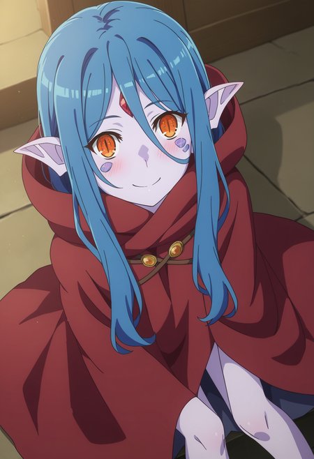 score_9, score_8_up, score_7_up, source_anime,
BREAK
1girl, solo, 
<lora:shiDanMemoWieneV1:1.0>, shiwieneredcloak, blue hair, orange eyes, slit pupils, colored skin, facial mark, pointy ears, hair between eyes, forehead jewel, 
red cloak, legs, hooded cloak, 
looking at viewer, smile, blush,
