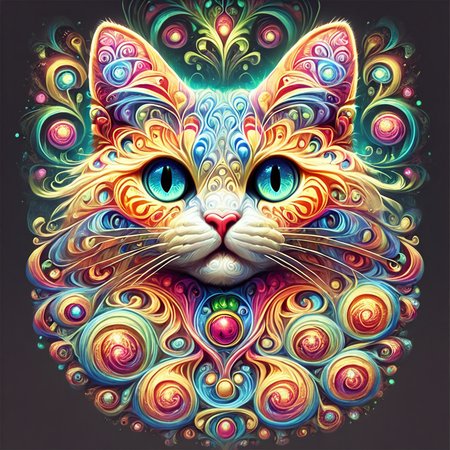 masterpiece,score_9,score_8_up,score_7_up,
psychedelicdream, cat,full body,solo,, colorful,glow,
, <lora:PsychedelicDream-pony-8:0.8>,