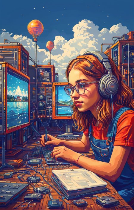 masterpiece,best quality,<lora:tbh15-sdxl:0.9>,illustration, tech genius teenage girl