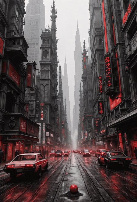 rbcharc0al, ultra detailed cityscape scene of a futuristic metropolis in the style of blade runner