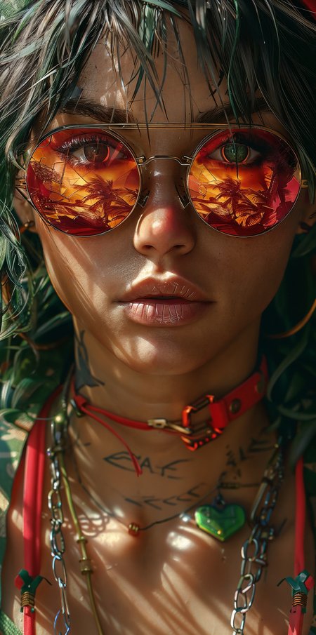 woman with sunglasses and necklaces on a beach with people, beautiful digital artwork, stunning digital illustration, 3 d render character art 8 k, by Mike Winkelmann, ultra realistic 3d illustration, highly detailed digital artwork, cgsociety 8k, cgsociety 8 k, cgsociety 8k, ross tran 8 k, highly detailed digital art