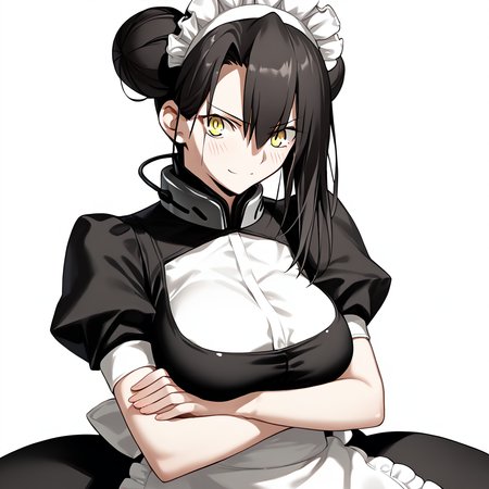 <lora:Takeuchi_Takashi_PonyXL_style_v01:1>
<lora:agent.pony:1>
score_9 , score_8_up , score_7_up , source_anime , 
masterpiece , best quality , ultra-detailed , 
BREAK
agent \(girls' frontline\), maid
1girl , woman , huge breasts , light smile , light blush , ((medusa (fate)):0.5)  , 
long black hair  , maid dress ,  
crossed arms