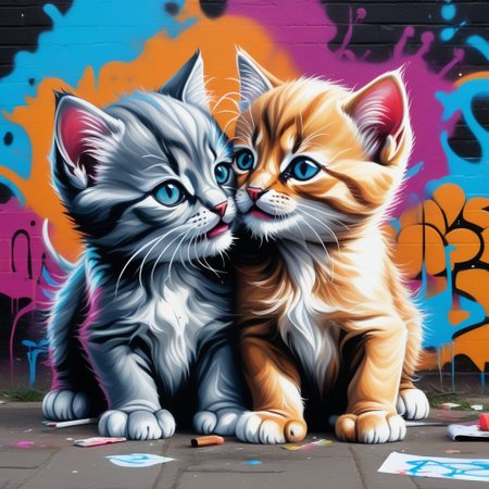 Jed-Gr4ff1t1,a group of baby kittens playing with each other , full of details, masterpiece, positivie emotional