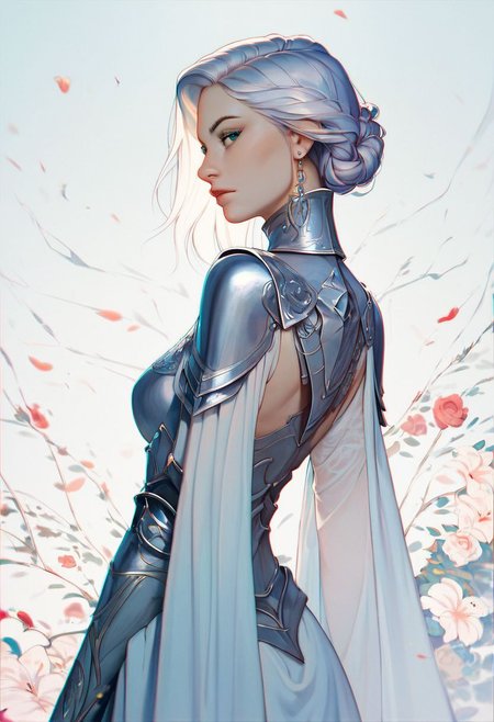score_9, score_8_up, score_7_up, score_6_up, score_5_up, score_4_up, 1girl
knight
 armor
standing
looking back, 
 downward 
minimalism, 
aesthetic,
beautiful color, (amazing quality:1.5),
   chromatic aberration
 masterpiece, best quality, very aesthetic, absurdres