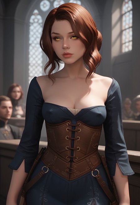 masterpiece,best quality, highly detailed, score_9, score_8_up, score_7_up, score_6_up, score_5_up, score_4_up, 1girl, NM_Ysolda, Ysolda, brown hair, yellow eyes, lips, medium breasts, blue dress, cleavage, corset, Expressiveh, 30yo, adult lustful confident woman, petite, slender body, perky saggy natural breasts, full lips, bangs, sidelocks, show breasts, show nipples, puffy nipples,  straps,
chinese magical sorceress, animated, swirling magic, wisps of magic, dancing pose, tight squeezed outfit, , erect nipples, magical accessories, evoking motion, conveying motion, dynamic splash art