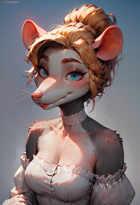 score_9, score_8_up, score_8, score_7_up, score_7, score_6_up, score_6, score_5_up, score_5,
(anthro female rat:1.4),        <lora:Furry_Anthro_Rat_Lora_for_Pony-000009:0.6>,
highres, solo, cute girl, 35 years old girl,bride,
hair updo, blonde hair, bangs haircut, big eyes, cute face, beautiful face, pretty face, freckles, putting on red lipstick, doing her makeup, looking at viewer, face focus, natural large breasts, glowing, neon, norman rockwell style, oil painting
<lora:add-detail-xl:0.2>,
<lora:sdxl/pony_smooth_style:0.4>,
<lora:Vixon Gothic Neon:0.45>
<lora:princess_xl_v2:0.80>
<lora:Realistic000003_1_2.5DAnime_0.05_Merge1:0.4>,
<lora:Anthro_Elephant_Lora_for_Pony_V3:0.6>
<lora:incase-ilff-v3-4:0.8>