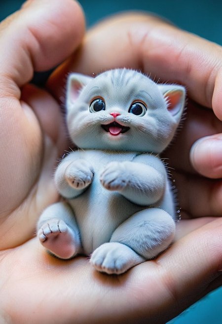 (Micro kitten sitting in a person's hand), cute,  ultra detailed macro photography by miki asai, cute animal, stunning (Micro kitten),  soft lighting, breathtaking, highly detailed, award-winning,  cinematic still shot,  kodachrome, uhd, canon eos