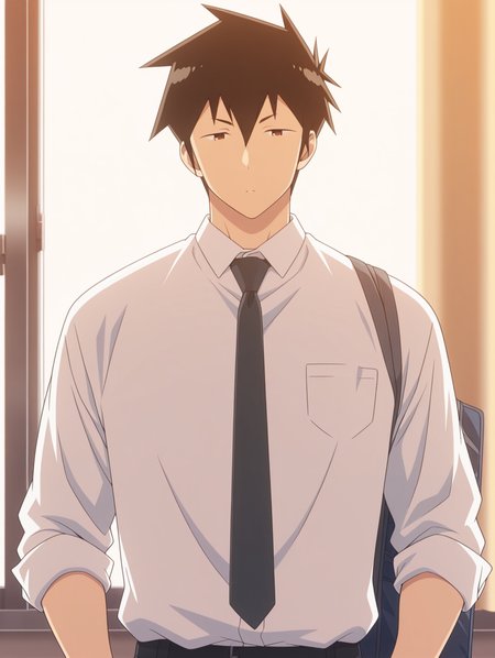 masterpiece, best quality, amazing quality, Raidou Matsuboshi, shirt, necktie, white shirt, 1 boy, solo, male focus