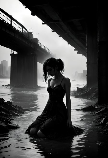 You leapt from crumbling bridges watching cityscapes turn to dust
Filming helicopters crashing in the ocean from way above
Got the music in you baby, tell me why
Got the music in you baby, tell me why
You've been locked in here forever and you just can't say goodbye
Kisses on the foreheads of the lovers wrapped in your arms
You've been hiding them in hollowed out pianos left in the dark
Got the music in you baby, tell me why
Got the music in you baby, tell me why
You've been locked in here forever and you just can't say goodbye
Your lips, my lips, apocalypse
Your lips, my lips, apocalypse
Go and sneak us through the rivers, flood is rising up on your knees, oh please
Come out and haunt me, I know you want me
Come out and haunt me
Sharing all your secrets with each other since you were kids
Sleeping soundly with the locket that she gave you clutched in your fist
Got the music in you baby, tell me why
Got the music in you baby, tell me why
You've been locked in here forever and you just can't say goodbye
You've been locked in here forever and you just can't say goodbye
Ooh-oh, when you're all alone, I will reach for you
When you're feeling low, I will be there, too <lora:zavy-cntrst-sdxl:0.8> dark, chiaroscuro, low-key <lora:SDXLFaeTastic2400:0.5>