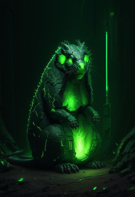 Necron, electricity, green glow, green theme, exotic animal,