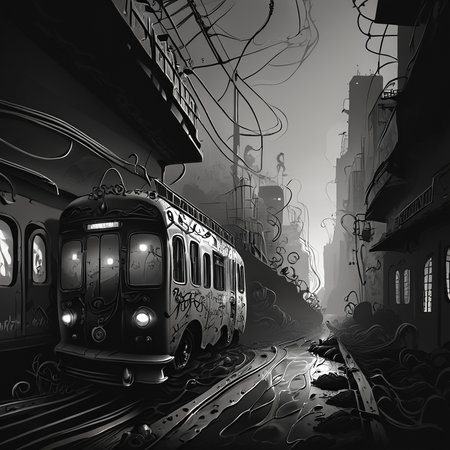 Nosferatu warren in abandoned subway tunnel. Monstrous vampires lurking in shadows, makeshift technological setup. Dripping water, rat swarms, graffiti-covered train cars. Gritty textures, limited color palette, emphasis on grotesque beauty. Underground city vibe, claustrophobic framing. core_9, score_8_up, score_7_up,   <lora:ArsMorph_-_World_of_Darkness_Pony:1> ArsWorldOfDarkness,
