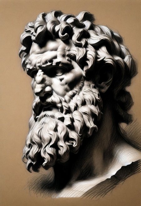 Drawing a antic sculpture of Zeus head