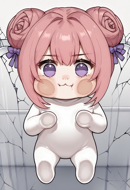 score_9, score_8_up, score_7_up BREAK  1girl, solo, doro, creature, chibi, :3, no humans, solid circle eyes, no pupils, white skin, pink hair, purple eyes, hair bun, hair bow, against glass,  cheek press, cracked_glass <lora:Doro_X_PDXL_V1:1> <lora:spagainstScreenXLPony:1>