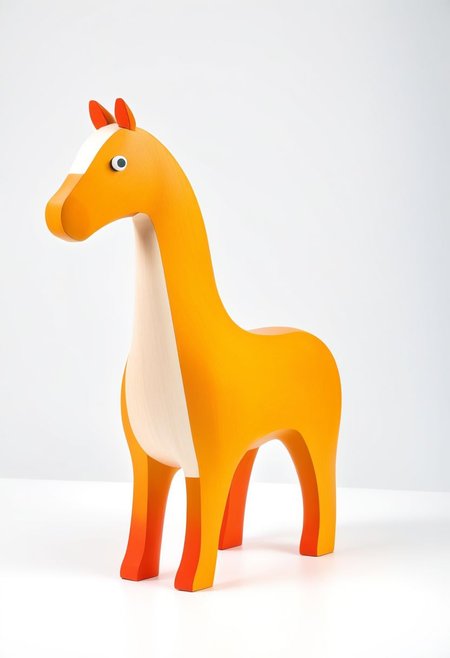 (expert craftsmanship:1.8), (high resolution, product photography, photo studio background:1.2), (modern wooden toy animal, equine creature:1.8), (fine wood, realistic wood material:1.5), (simple form, abstract form, multiple parts:1.9), (finely crafted parts, simple shape, elegant shape, ambiguous shape, stout shape, innocent shape:1.4), (hand-painted, comfortable, playful, friendly:1.5), (tall, lanky, whimsical:1.7), (Bauhaus Design aesthetic:1.7)