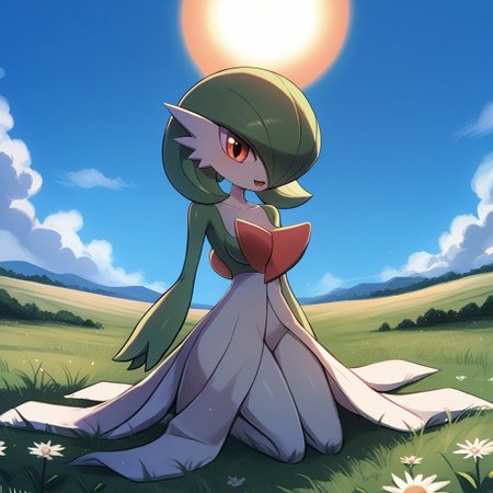 score_9, score_8_up, score_7_up, score_6_up, score_5_up, score_4_up,
 luminekoStyle,
1 girl, gardevoir, green_hair, green_skin, hair_over_one_eye, 
field, grass,  sun, clouds,