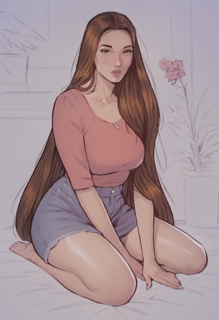 score_9, score_8_up, score_7_up, source_anime, 1girl, large_breasts, mature_female, solo, looking_at_viewer, open_eyes, Kneeling and mimicking feeding a little bird, vanishing_point, Raspberry korean clothes, absurdly long hair, shingle, Brown hair, megastructure, cropped_legs, rating_safe, <lora:pony\artist_styles\tendermindd_pony:1.0>