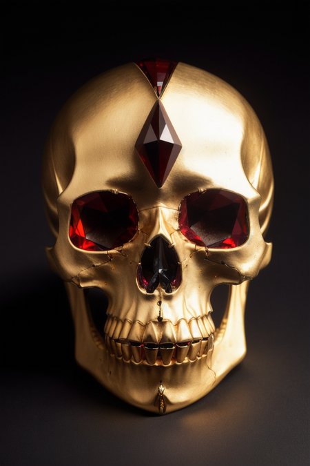 professional photo of Crytal_Skull, studio lighting, (Garnet) Carnelian, light bokeh, sharp focus, intricate detail, gold trim, wood background