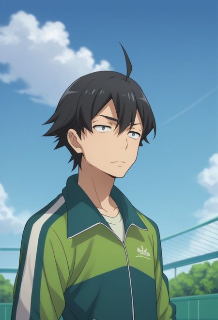 score_9, score_8_up, score_7_up, source_anime, highly detailed, 
hachi, 1boy, male focus, solo, sky, cloud, day, black hair, blue sky, track suit, black eyes, track jacket, ahoge,
outdoor,