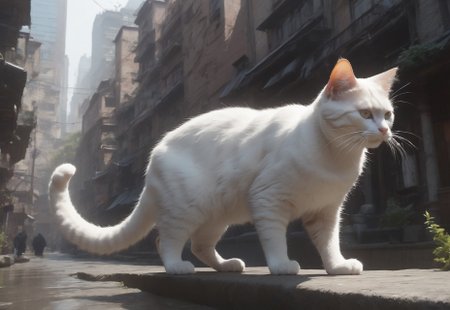 (masterpiece), (best quality), source_anime+, perfect anatomy, HD, 10k Res, digital_media_(artwork) hi_res, intricate, high quality, amazing quality, Cinematic, (1Cat, Whiskers, Solo, Feral Animal), City, Landscape, Drestoria-Style_V1