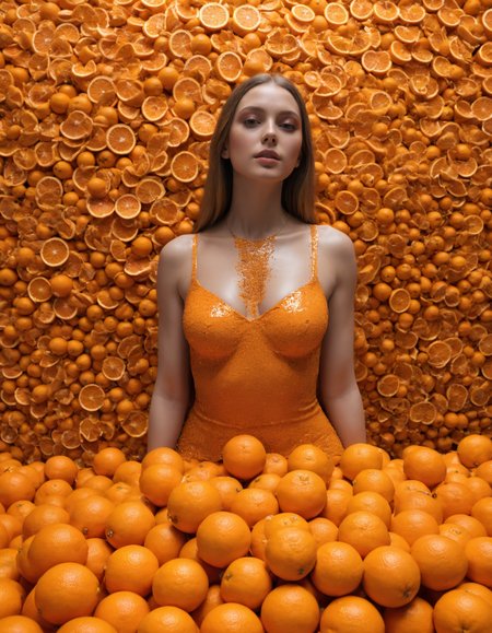by Sandy Skoglund,  (too any oranges but extremely beautiful:1.4), (masterpiece, best quality:1.4) , in the style of nicola samori, looking at viewer
highly impressive & professional, Hyper-detailed, Cinematics, Editorial Art, Tilt Blur, Super-Resolution, Unreal Engine 5, Studio Lighting, Volumetric, Optical, Diffusion Glowing, Shadows, perfect Proportions, Rough, Shimmery, Ray Tracing Reflections, Glossy, Lumen Reflections, Screen Space Reflections, Diffraction Rating, Chromatic Aberration, GB Shift, Ray Tracing, Ray Tracing Ambient Occlusion Anti-Aliasing, Post-Processing, Post-Production, Tone Mapping, Incredibly Detailed and Intricate, Sleek, Hyper Realistic, Super Detailed, Dynamic Pose, Hyperrealism, HDI, 8k  dramatic lighting, wide angle view, panorama view
<lora:epi_noiseoffset2:0.5> <lora:add-detail-xl:1> <lora:xl_more_art-full_v1:0.5>  <lora:NicolaSamori:0.7> <lora:DetailedEyes_V3:0.7>