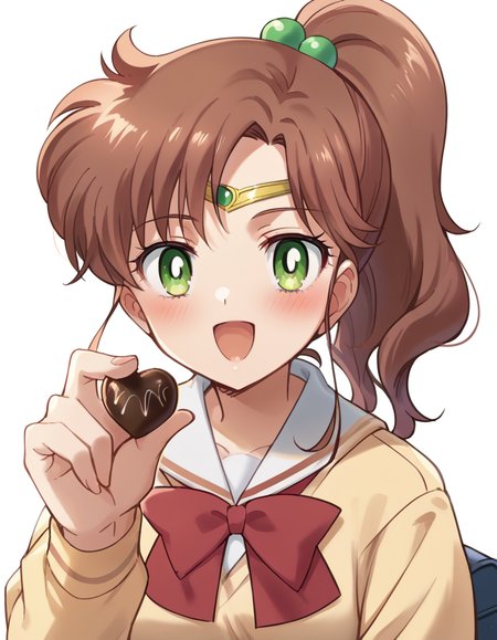 score_9, score_8_up, score_7_up, source_anime, <lora:makoto-kino-eternal-movie1-ponyxl-lora-nochekaiser_r1:1>, makoto kino, brown hair, circlet, green eyes, hair bobbles, hair ornament, medium hair, ponytail, sidelocks, parted bangs,, <lora:incoming-chocolate-ponyxl-lora-nochekaiser:1> incoming food, chocolate, holding, holding chocolate, holding food, food, looking at viewer, open mouth, blush, smile, school uniform,, ,