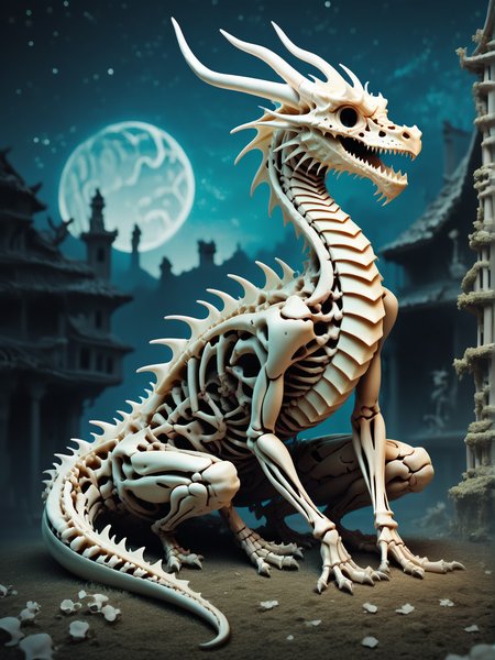 score_9, score_8_up, score_7_up, score_6_up,
dragon, scales shimmering with iridescent colors, perched atop a craggy peak, moonlit night, boneswm, <lora:Bones_World_Morph:1>