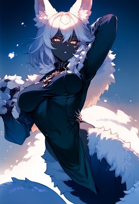 source_anime, detailed eyes, scale suit, dynamic angle, dynamic pose, random emotion,
EnD_Fashion Style,
expressiveh,
detail backround, 
BREAK 
sharp style, dim lighting, slit lighting, dynamic angle,
 flex, 
 BREAK
(Masterpiece), (expressive eyes), 1girl,
Bunyip, lamia, snake scutes, black underside, fluffy, furry tail topside, white fur, animal arms, shoulder fur, animal ears, colored skin, black skin,
erotic, 
(score_9, score_8_up, score_7_up),
<lora:MGE_V5.0:1.2>
BREAK
dappled light, dappled sunlight,csr style,Fantasy_eyes,
<lora:add-detail-xl:-1>
