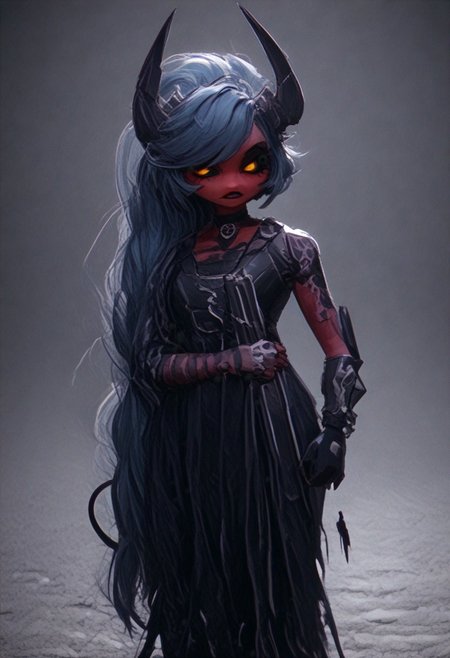 (score_9, score_8_up, score_7_up), PRSNL_3_1, HCSV1, illustration, ((cartoon)), hand drawn, ((masterpiece)), (furry art, uploaded on e621, 4k, fine details, (subtle soft details), (female), ((imp)), gloves, demon girl, (red skin mottled with white spots), imp tail, black pupils, black sclera, ((black ram horns)), short stature, 1girl, (((very long light teal hair tied into a ponytail:1.4))), dark teal highlights, ((purple slave collar)), black puffy lips, black eyeliner, ((detailed orange eyes)), ((dynamic pose)), plump, cute, beautiful, ((black sclera:1.4)), orange iris, Detailed hand, medium breasts, cleavage, curvy, pink fingerless gloves, large iris, hooves, fur on ankles around hooves, medium bulge, solo, Helldivers, in a futuristic, armored suit. The armor is predominantly dark gray with pink accents at the shoulder plates, knee pads, and boot heels, It's a sleek design with segmented plates suggesting both flexibility and protection, (cyberpunk city outskirts, cable, standing, scales, road, outcasts, black background, walking, car, horizon, decay, dystopian, cinematic lighting, vivid colors, futuristic chestplate, loincloth, covered navel, /(((holding a rifle with both hands, m41apls)))