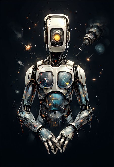 score_9, score_8_up, score_7_up,
Glados, mechanical parts, humanoid robot, mechanical parts, 
starry_morph,
simple background, black background