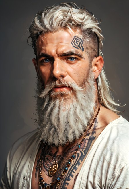 (score_9, score_8_up:1.1), score_7_up, score_6_up, score_5_up, score_4_up,  Vikingl themed, 1man wearing viking armor, long beard, detailed tattoos on face,  Expressiveh, b3ardo,  <lora:Pony/Expressive_H 1:0.6> <lora:SDXL/sinfully_stylish_SDXL:0.4> <lora:Pony_mans_beard:0.75>