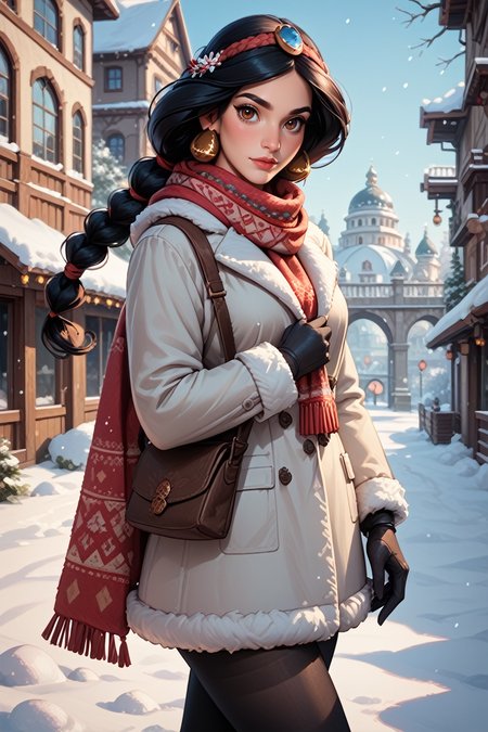 score_9, score_8_up, score_7_up,
<lora:DisyneyJasmine:0.8>
DisyneyJasmine, 1girl, black hair, brown eyes, braid, long hair, looking at viewer, winter clothes, scarf, gloves, black pantyhose, snow, outdoors, city, standing, cowboy shot