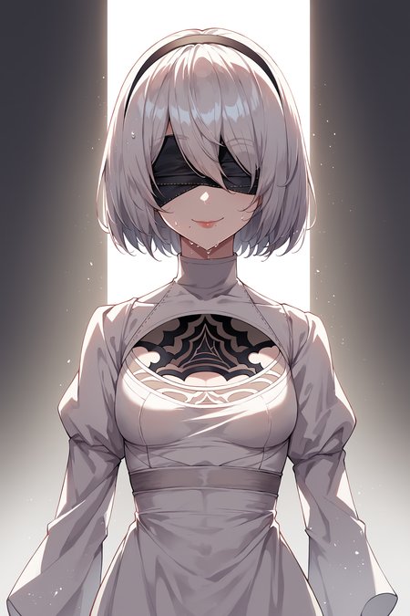 score_6, score_7, score_8 , score_9 ,score_10  , (hyper detailed illustration , masterpiece, best quality, soft shadows , super detailed macro details , perfect quality, soft ligthing:1)
(little girl:1) , small breasts , looking at viewer , straight on , smile  ,(beautifull 2.5D anime style), scary atmosphere , dark illustration , (rendered:1), (rendered eyes:1) ,   <lora:2b:1> 2b_\(nier:automata\), highres, black_hairband, black_blindfold, mole_under_mouth, absurdres , shirt, wet , dynamic pose