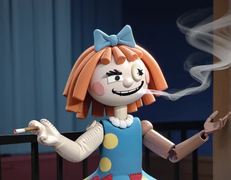 score_9, score_8_up, score_7_up, mollyc1, bow, dress, smug, smoking, hair bow, doll, <lora:mollyc1:1>,