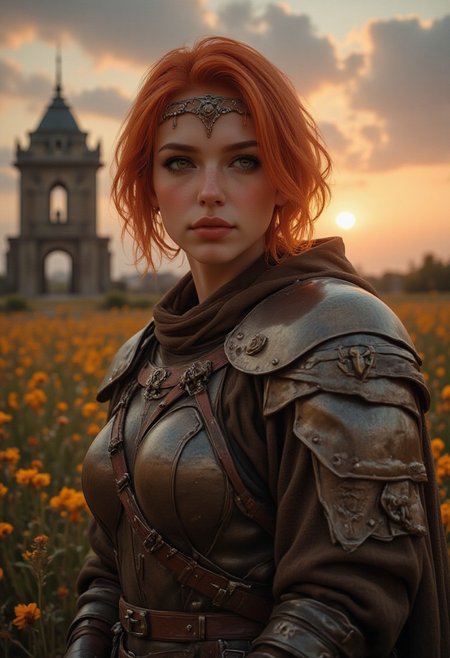 Midjourney_Whisper, A hyper-realistic portrait of a stunning supermodel, featuring a beautifully detailed face with captivating eyes and a serene expression.
Stunning illustration. masterpiece. bewitching color, depth of field, soft lighting, sharp focus, anime,  <lora:ILLUSTRATION_2_FLUX v2:0.4> <lora:midjourney_whisper_flux_lora_v01:0.4>
The passage describes a highly detailed and ethereal side-profile portrait of a . full body shot, masterpiece, best quality, 1girl, extremely beautiful, medium large breasts, slender body, curvy, wearing nordic clothes, mystic jewelry, model pose, perfect composition, seductive smirk, cute, very pretty, sexy, subtle, simple, close up, female, girl in armor, short red hair, tired, around a field of flowers, sunset, ruins, anime