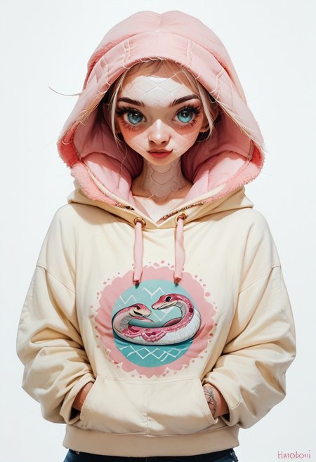 score_9, score_8_up, score_7_up, rating_questionable,score_9, score_8_up, score_7_up, BREAK,pink snake,pink and white scales,hood snake ,highly detailed,intricate details,warm and cozy,
