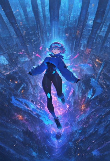 busy streets, oversized hoodie, Floating garden above a serene lake, A determined female athlete running on a track in the early morning.      A massive bear fishing in a rushing river surrounded by pine trees.  , tall skyscrapers, dim light filtering through  , large breasts, half-shaved head, serene expression, creatively designed with a vivid, blue eyes, neon goggles, open mouths, otherworldly, electric blue, bamboo forest, floating through the air above a futuristic city, Chinese architecture, spectral humanoid