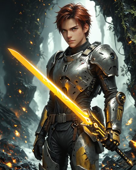 score_9, score_8_up, score_7_up, intricate details, rating_questionable, fantasy setting,
<lora:homri52:1>,
<lora:Plasma_Sword:1>,
1boy(human, young man, japanese, black hair, auburn eyes, science fiction, mercenary, carbon fiber armor, holding a plasma sword, glowing yellow Plasma Sword, crackling yellow energy around the sword, solo, cowboy shot), alien battlefield, craters, trenches, detailed background, depth of field, 
4k,
<lora:ral-chrosc-clr:0.5>, ral-chrosc-clr,
<lora:Expressive_H:0.5>
<lora:xl_more_art-full_v1:0.3>,
<lora:add-detail-xl:0.3>,