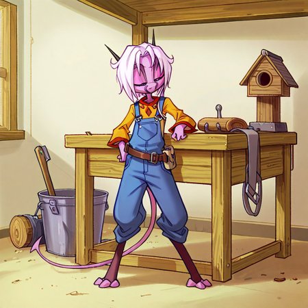 score_9, score_8_up, score_7_up,namah_calah,
1girl,solo,furry,tail, source_furry,horns,
 ,<lora:namah_calah_illustrious:0.8>,
child, kid, 
hammer, wooden_birdhouse, workbench, sawdust, determined_expression, overalls, tool_belt, DIY_project