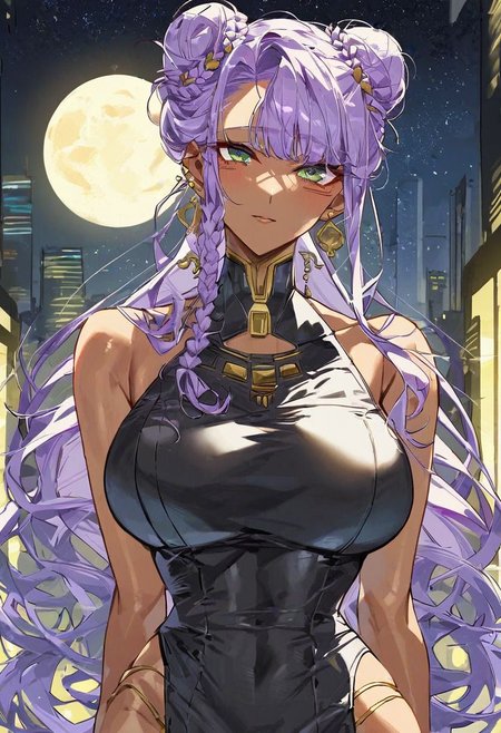 score_9_up, score_8_up, score_7_up, very detailed, 
1girl, tanned skin, Indian woman, gold piercings, indian make up, black hair, purple hair, light green hair, light blue hair, multicolour hair, moon goddess, flowing teal gown, high necked gown, fully covered breasts, covered chest, tight dress, impressive hair, braided hair, hair bun, fancy hair, night time, solo focus on female face, portrait shot, from stomach up, stylised, cyberpunk building in background, detailed face, best detail, (best quality:1.5), masterpiece, (high resolution:1.5) 
ng_deepnegative_v1_75t, OverallDetail, , Expressiveh