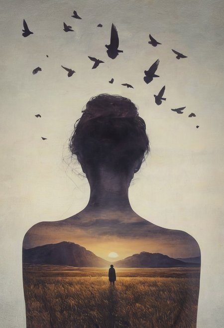 (painting), Close-up face, mysterious silhouette of an girl with dark skin in worn down clothing, gold cosmetic over face goddess, alluring, (oxygen-rich air and sheltered atmosphere,, aesthetic of hard - edge painting:0.1)(the falcon with glowing eyes) (ingenious opus magnum by Michael Vincent Manalo and Elvira Vigna:1.2), (pastel oil painting:0.1)amazing depth, double exposure, surreal, geometric patterns, intricately detailed, bokeh, perfect balanced, deep fine borders, artistic photorealism , smooth, great masterwork by Suiras <lora:add-detail-xl:2> <lora:Double Exposure XL:0.5> , (brush strokes:0.6), high contrast, (paint drips:0.5), (dripping paint:0.6), (splatters:0.4), (dramatic:0.2)