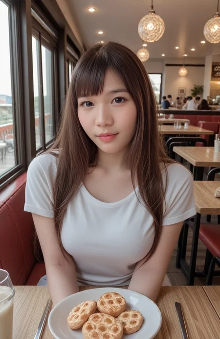 score_9,score_8_up,score_7_up,score_6_up,score_5_up,<lora:add_brightness_XL:-0.5>,<lora:add_contrast_XL:-0.9>,<lora:add_saturation_XL:-0.5>,<lora:add_sharpness_XL:0.5>,zPDXL3,SmoothQualityPony,<lora:Adjust_details_v6.0_PONY:0.3>,<lora:Add_Details_v1.2:0.5>,<lora:Pony Realism Slider:0.5>,<lora:spo_sdxl_10ep_4k-data_lora_webui:1.8>,<lora:BackgroundDetailerV3:0.3>,intricate detail,high quality,best quality,8k,masterpiece,(realistic:1.2),photorealistic,photo (medium),pureerosface_xl,expressive face,<lora:Expressive_H:0.8>,(Expressiveh:1.3),
BREAK 1girl,<lora:JCAI_influencer01_unreal:1>,al1ce,asian,thai,black eyes,cute,1girl,solo,alone,t-shirt,casual wear,<lora:Date_Night:0.8>,d4ten1ght,sitting across from viewer,restaurant,cafe,food,table,opposite viewer,