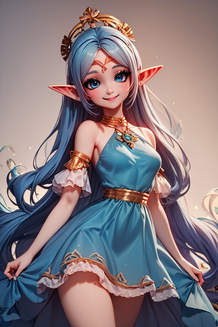 score_9, score_8_up, score_8, medium breasts, (curvy), cute, eyelashes,       BREAK, , <lora:NayruZelda_PDXL_epoch02:0.8>,  zzNayru, dress, bare shoulders, jewelry, very long hair, blue dress, elf, circlet, BREAK, smile, closed mouth, looking at viewer, cowboy shot, embedding:zPDXL, Expressiveh, <lora:BeautifulCAT_PDXL:1.0>,  <lora:SDXLFaeTastic2400:0.5>,  <lora:Expressive_H-000001:0.4>,