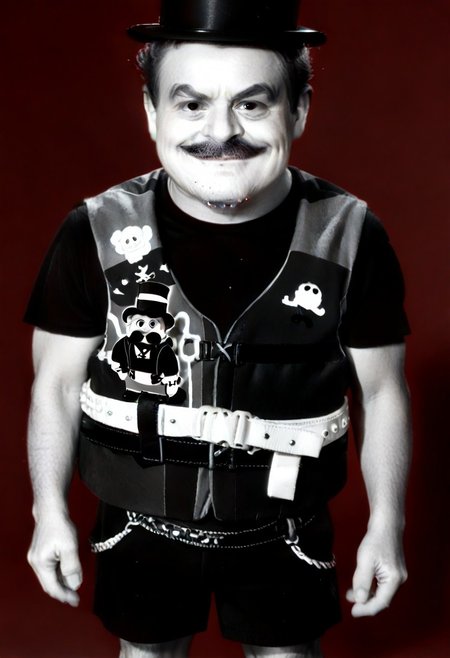 ((((((black and white,black shirt, belt, stubble, red theme, shorts, greyscale, 1boy, life vest)))))),((small man with mustache, top hat, kenbis, chibi, chibi, male only, male, male chibi, monocle, art deco, thick mustache, comically large mustache, handlebar mustache, tiny, multiple men, shrunk, microxl, some little guys,  high angle, from above)), bwMovies, realistic, photo, vintage photo, ((very small man, small man, a small man, a man who is small, a small man)), an unapologetically small human male, black and white, smiling, very happy, euphoric, ecstatic, wonderful small men, large smile, huge smile
