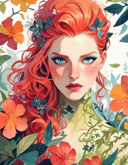 ncpy45 style poison ivy <lora:ncpy45 style:1>, score_9, score_8_up, score_7_up, score_6_up, score_5_up, score_4_up