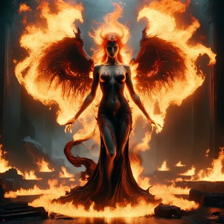 ignar fthe fiery goddess lilith at the gates of hades, darkness, cinematic, enigmatic, photorealistic, very detailed<lora:ignar:1>