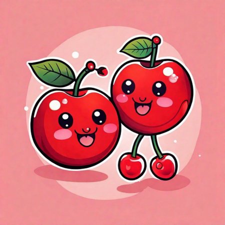 a couple of cute cherries in the kawaii art style