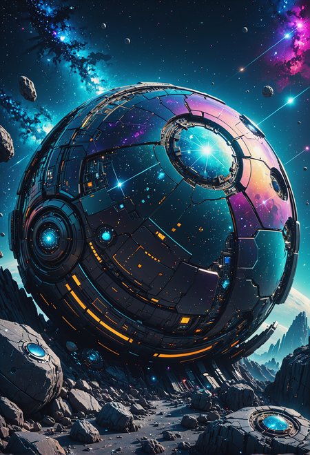 Retro futuristic image, cosmic universe withc rocks full of stars, trending on artstation, sharp focus, studio photo, intricate details, highly detailed, by greg rutkowski, Miki Asai Macro photography, close-up, hyper detailed, trending on artstation, sharp focus, studio photo, intricate details, highly detailed<lora:xl_more_art-full_v1:0.3> <lora:Futuristic_Retro_Vibes:0.5>